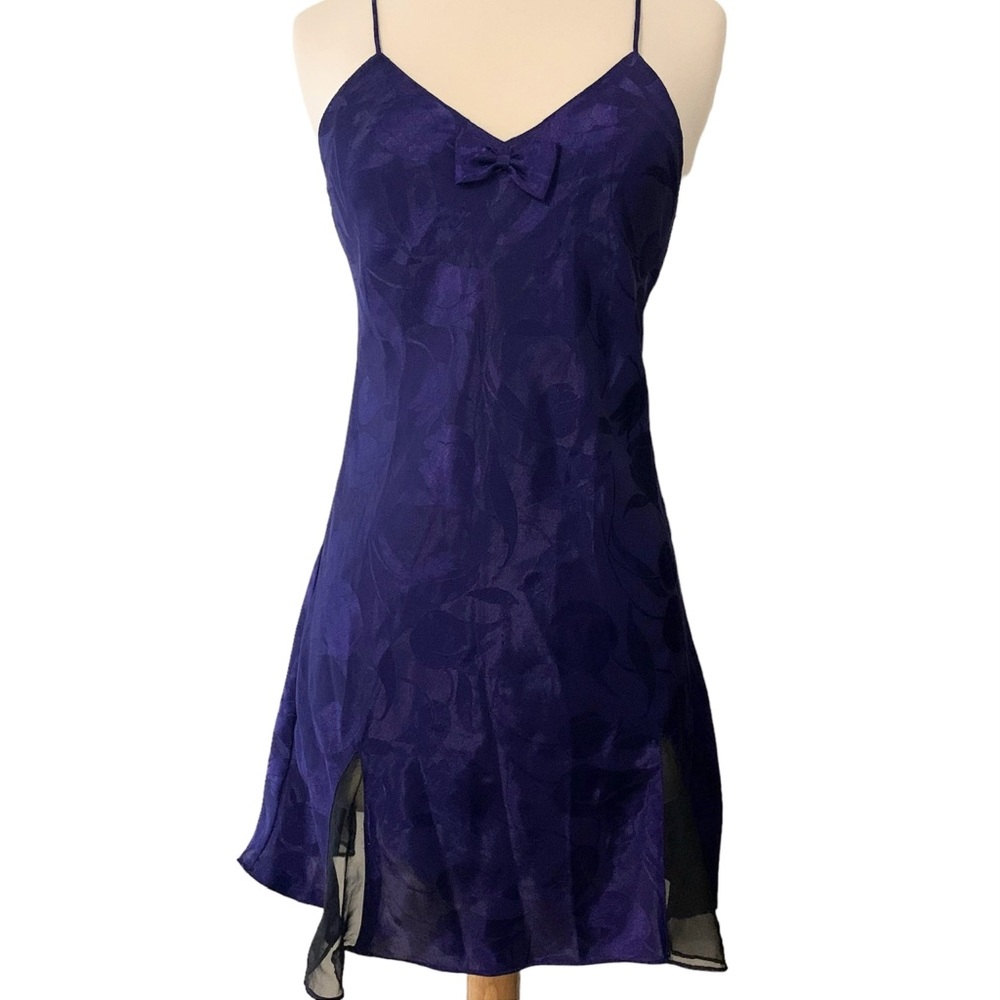 Vintage Victoria’s Secret Gold Label Purple‎ Floral Bow Slip Dress Size XS